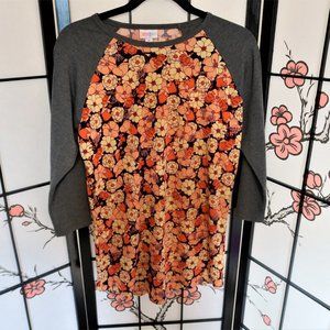 LuLaRoe Orange Grey Long Sleeve Floral Shirt Medium